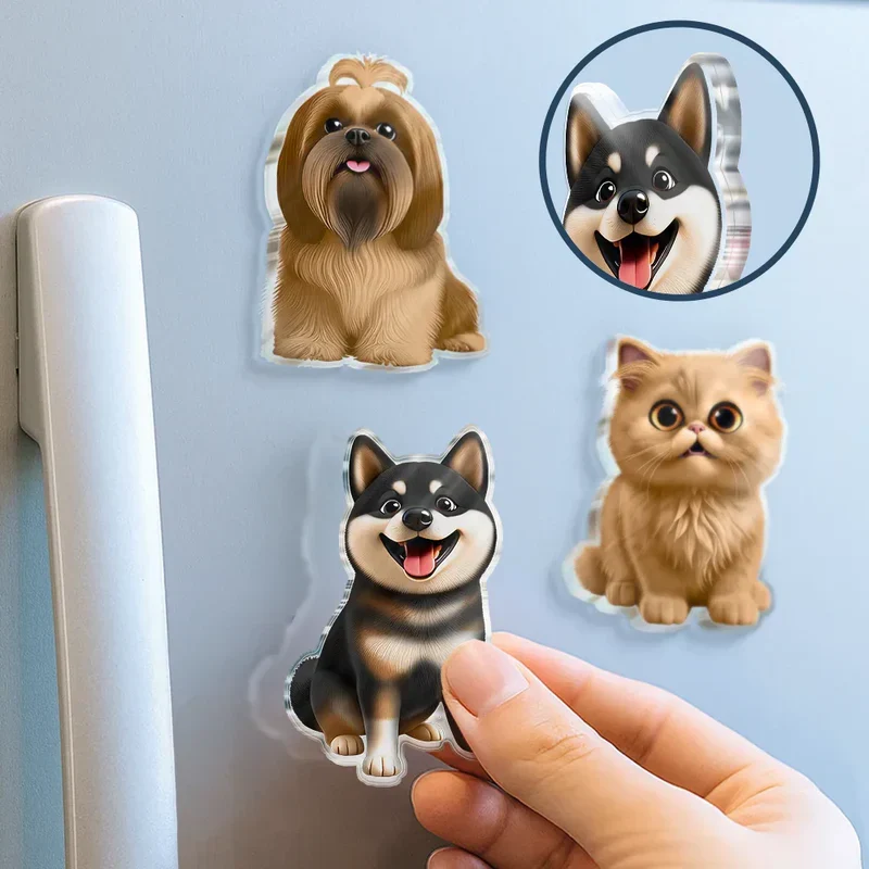 Personalized Acrylic Fridge Magnet with Cute Cartoon Pets, Colorful Kitchen Decor, Unique Gift for Dog & Cat Lovers - Image 2