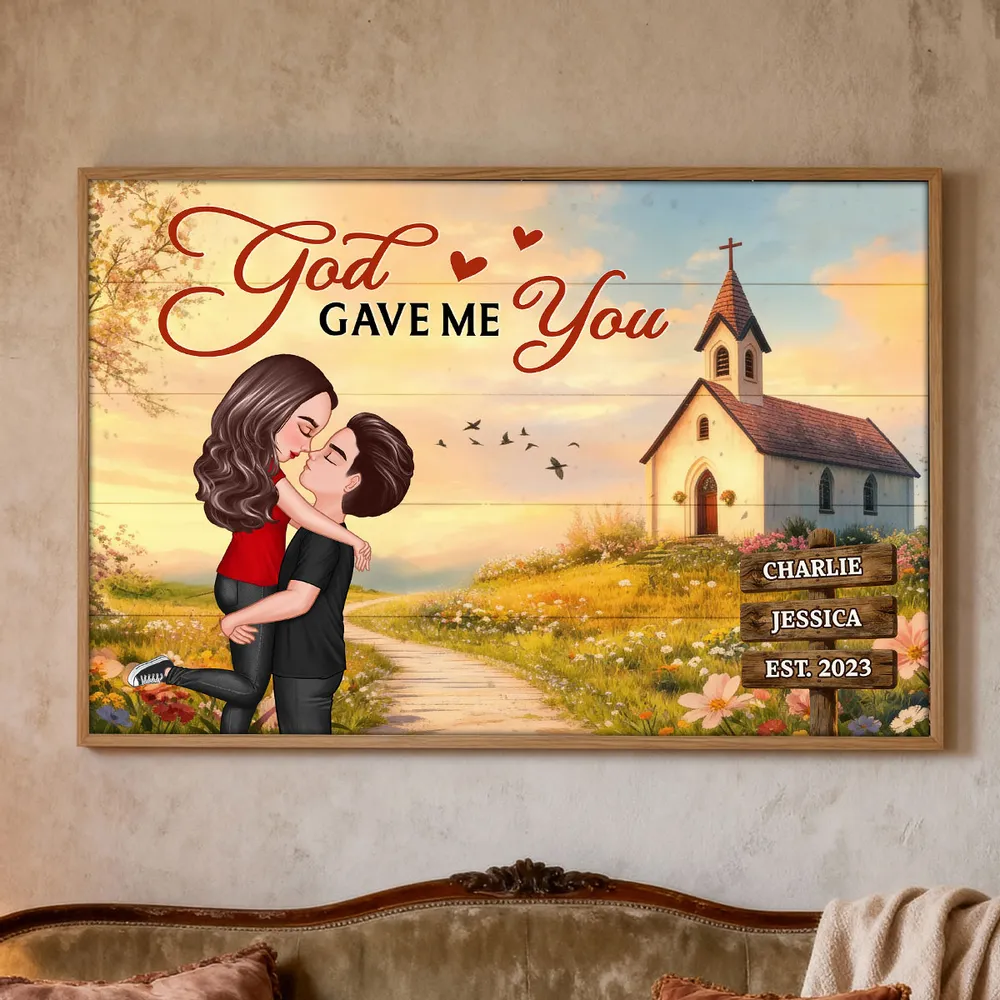 Personalized Couple Poster You & Me We Got This, Hugging Kiss by a Country Church, Romantic Wall Art Unique Gift for Husband or Wife - Image 6