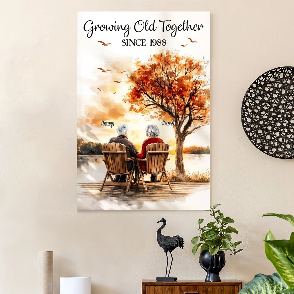 Personalized Growing Old Together Poster, Romantic Couple on Lake Dock at Sunset, Unique Anniversary Gift for Wife or Husband - Image 8
