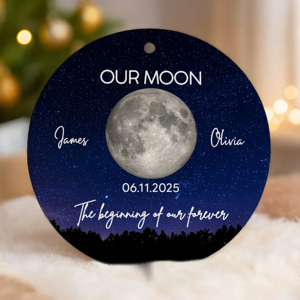 Personalized Moon Phase Ceramic Ornament, Our Moon Night Sky Christmas Tree Decor, Unique Creative Gift for Couple - Image 2