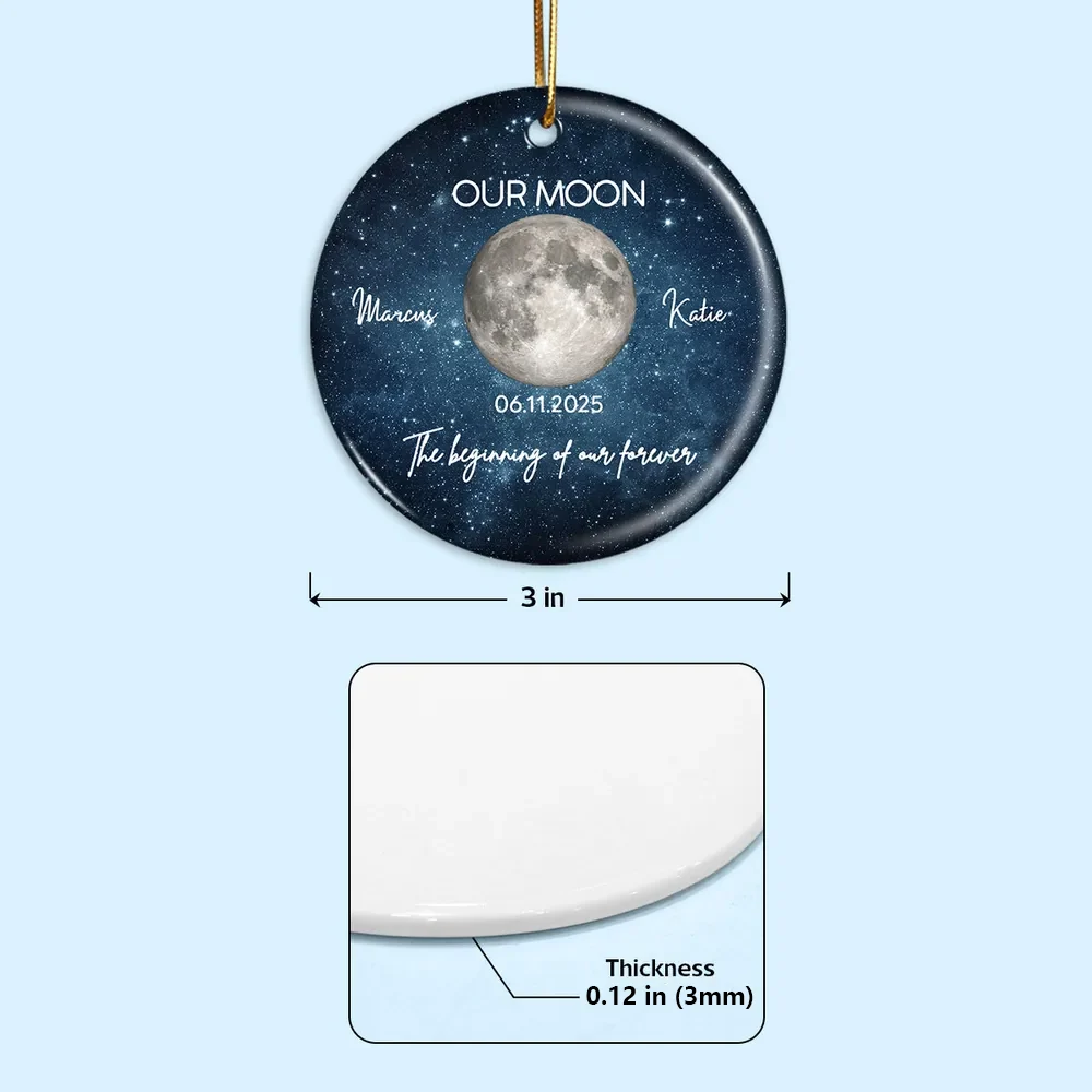 Personalized Moon Phase Ceramic Ornament, Our Moon Night Sky Christmas Tree Decor, Unique Creative Gift for Couple - Image 4