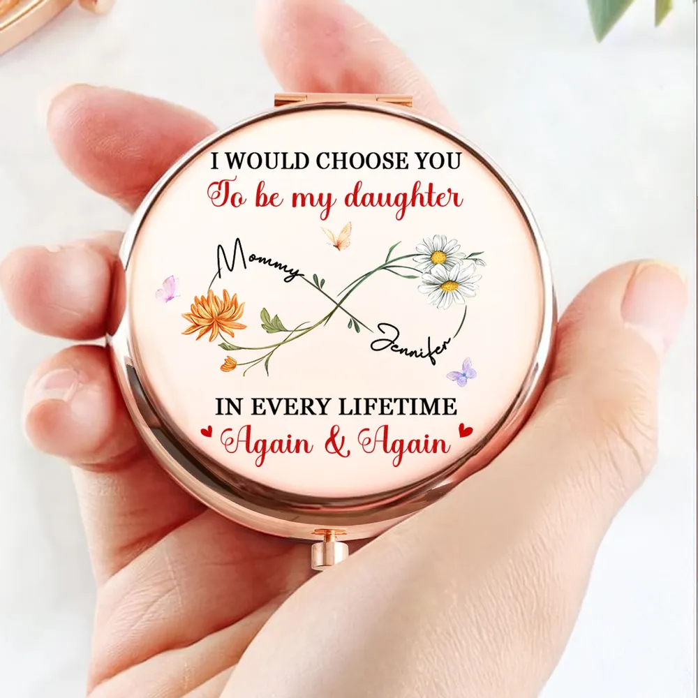 Personalized Metal Compact Mirror with Mother Daughter Quote and Floral Butterflies - Unique Gift for Daughter - Image 4
