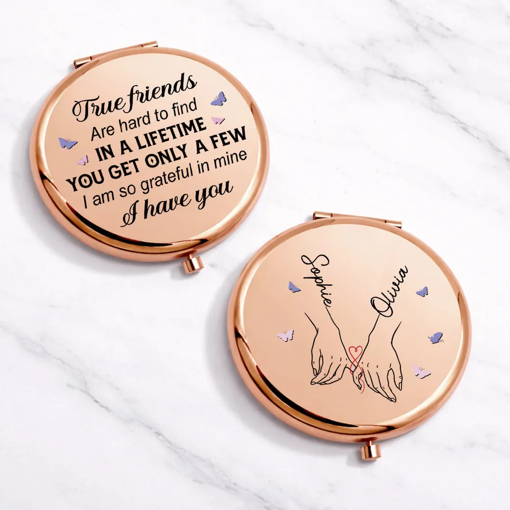 Personalized Metal Compact Mirror True Friends Quote Pocket Gift for Best Friend - Sweet Everyday Reminder - Image 2