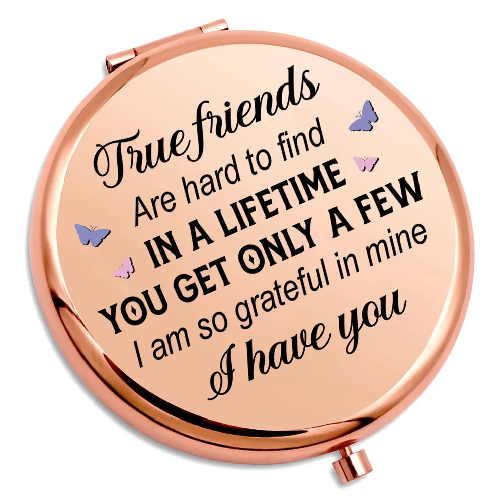 Personalized Metal Compact Mirror True Friends Quote Pocket Gift for Best Friend - Sweet Everyday Reminder - Image 3