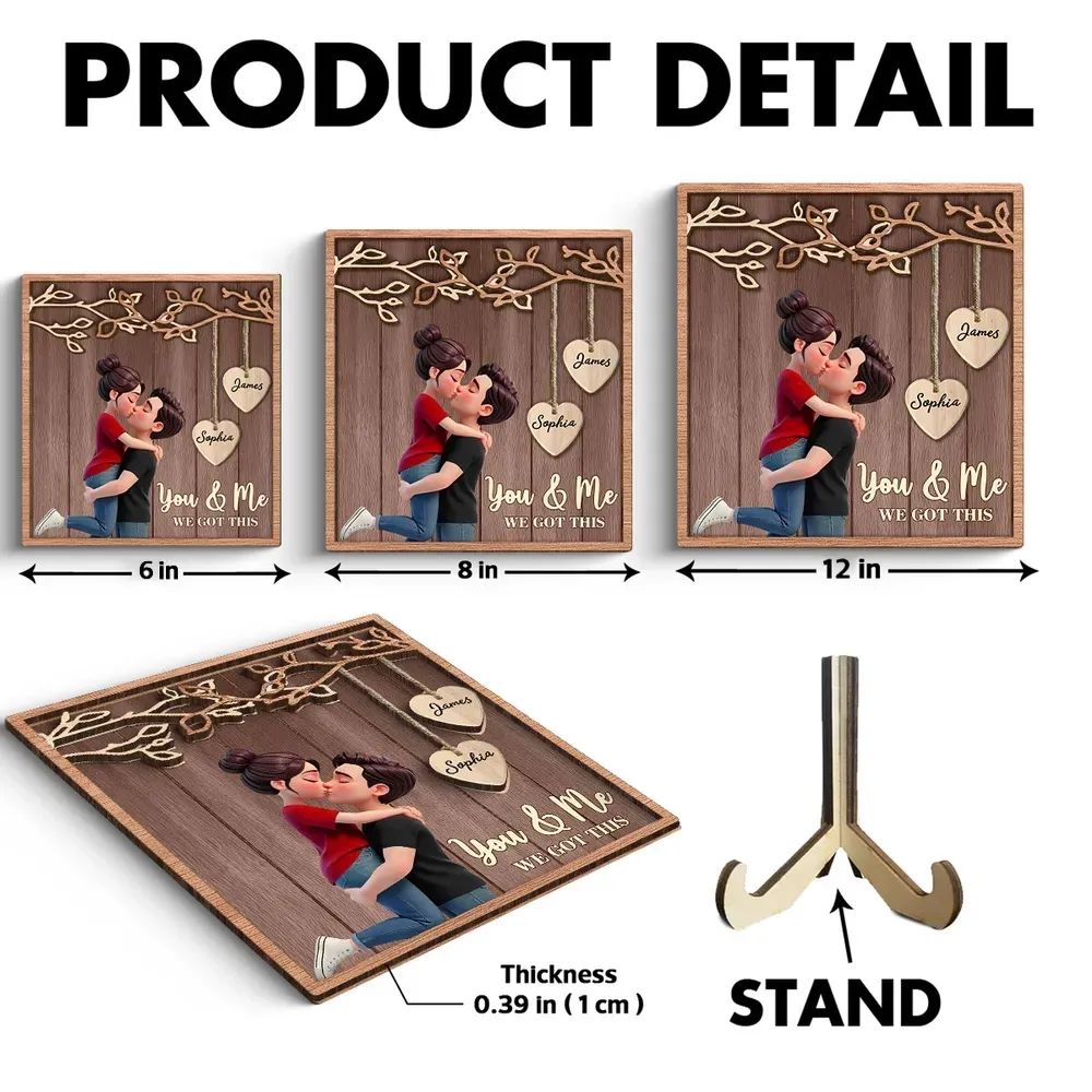 2-Layer Wooden Plaque Personalized for Couples, Romantic Hug and Kiss Under Hanging Hearts, Sweet Keepsake Gift for Him or Her - Image 6