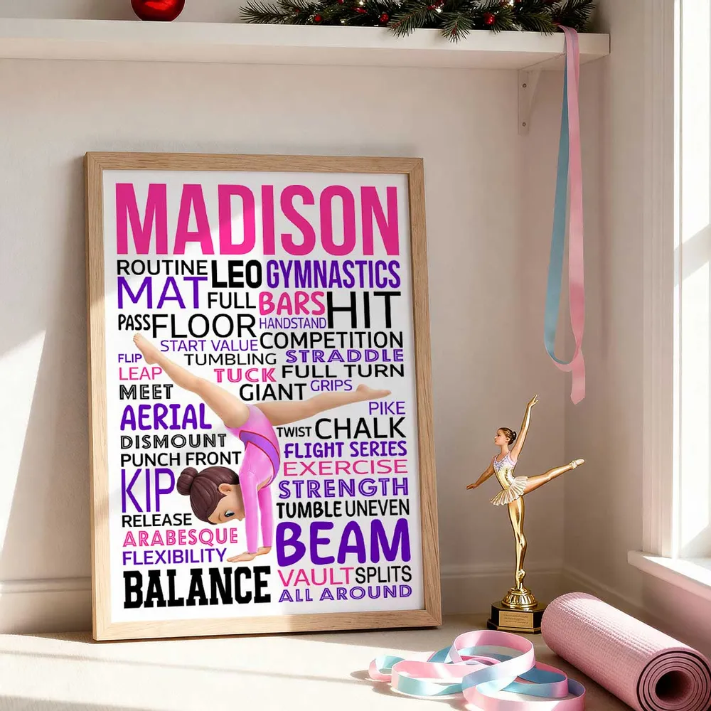 Personalized Gymnast Word Art Poster for a Daughter or Granddaughter, Cartwheel Pose Wall Decor, Unique Gift - Image 8