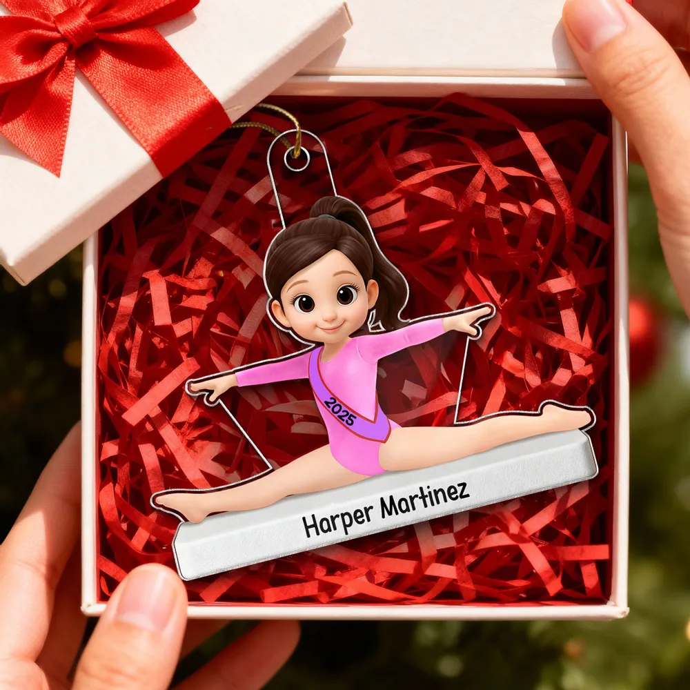 Personalized Acrylic Ornament Cute Cartoon Gymnast in Split Pose, Pink Leotard Keepsake, Unique Gift for Gymnast - Image 6