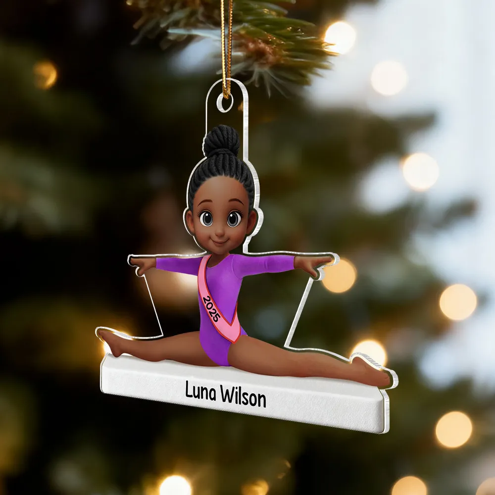 Personalized Acrylic Ornament Cute Cartoon Gymnast in Split Pose, Pink Leotard Keepsake, Unique Gift for Gymnast - Image 7