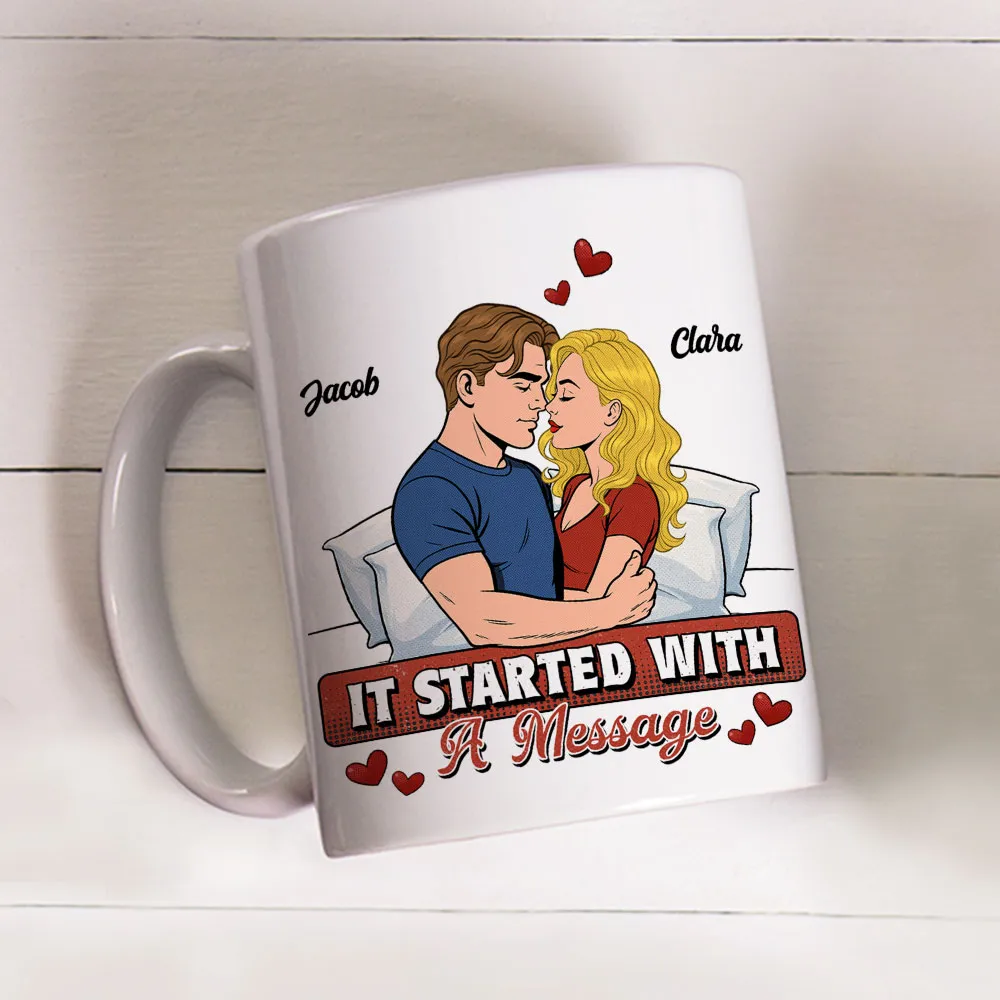 Personalized Ceramic Mug It Started With A Message Couple Hugging Cute Cartoon Style Unique Romantic Gift - Image 5