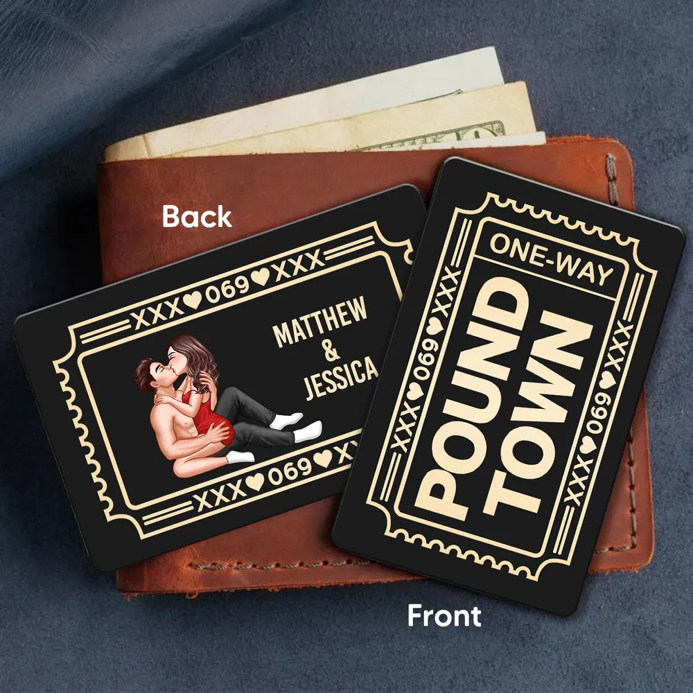 Personalized Pound Town Ticket Metal Wallet Card, Funny Couple Gift for Boyfriend or Husband, Slim Modern Keepsake - Image 4