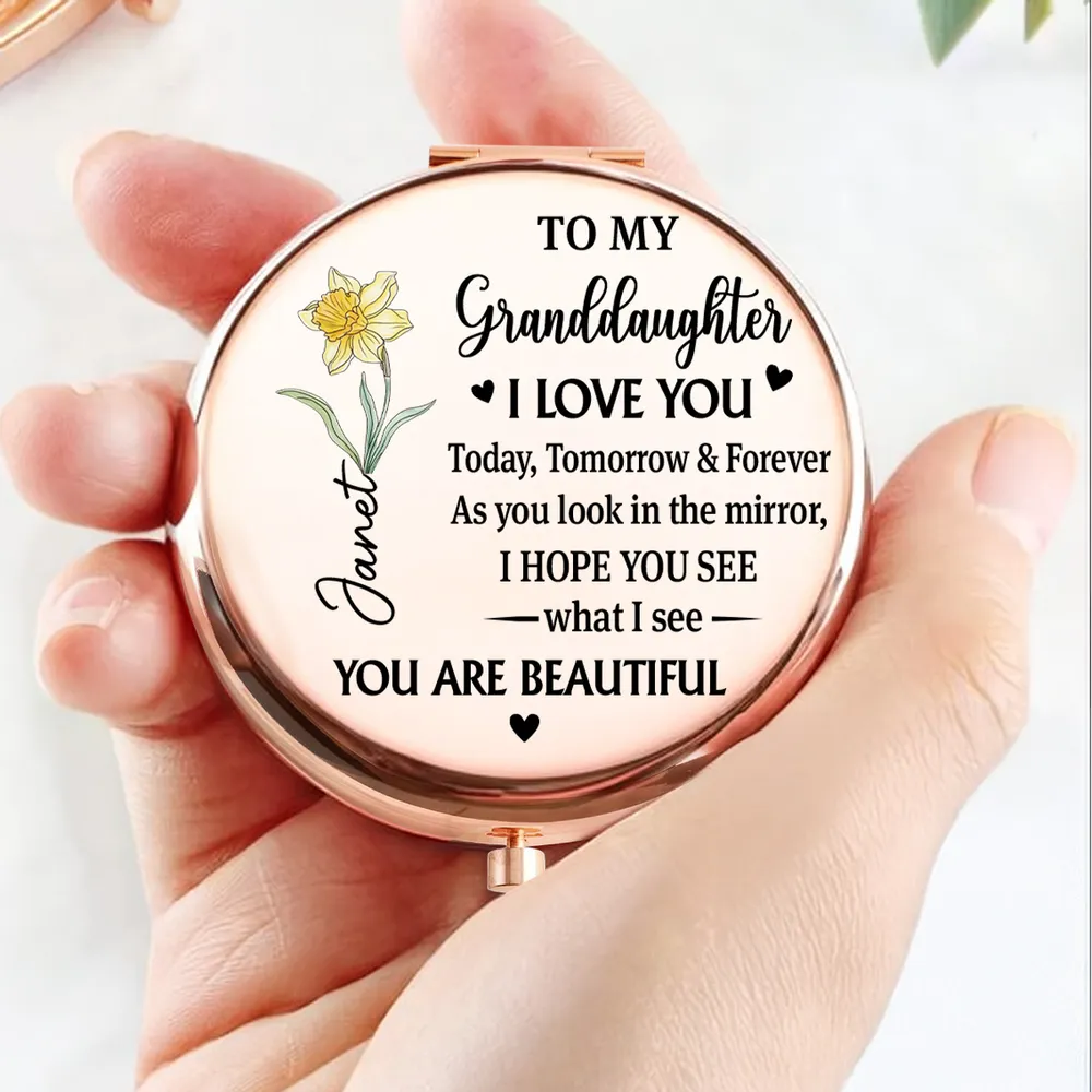 Personalized Metal Compact Mirror for Granddaughter, I Love You Today Tomorrow & Forever, Unique Gift - Image 3