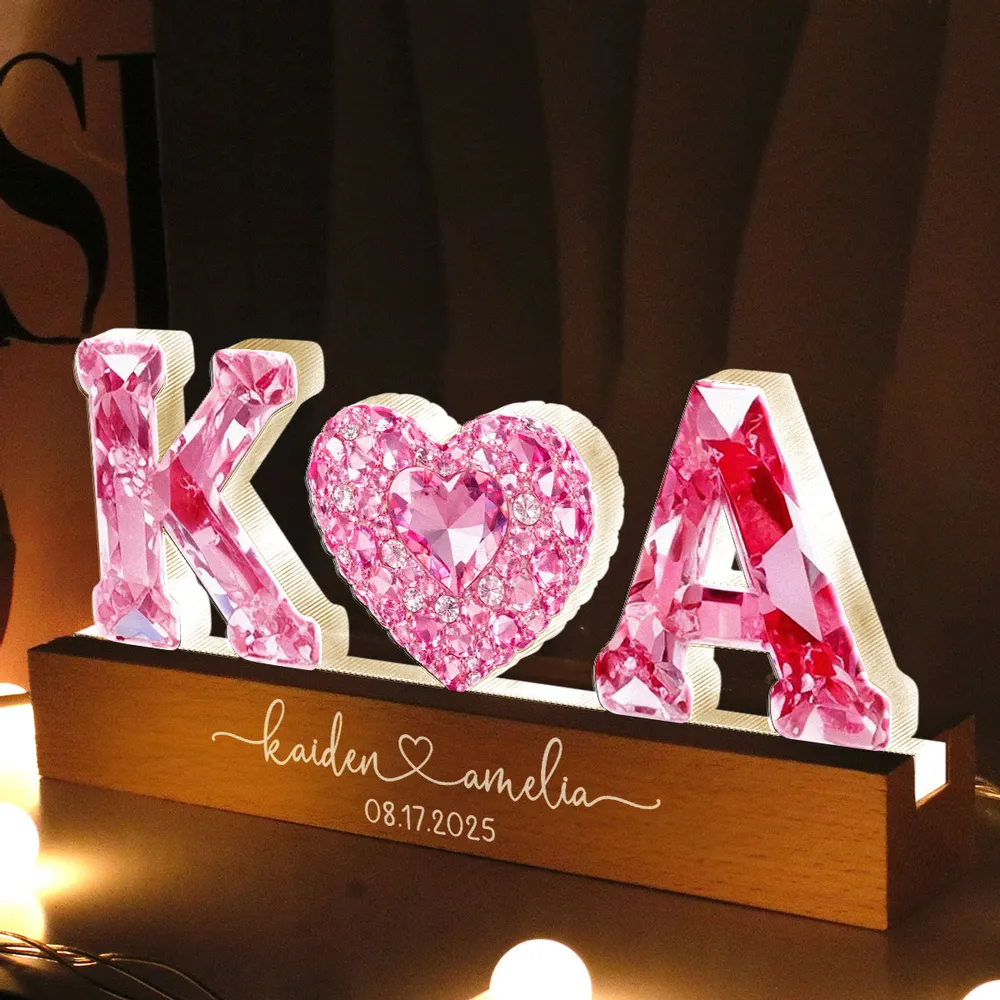 Personalized Shaped Acrylic Block LED Plaque With Initials & Heart, Romantic Nightstand Decor, Unique Gift for Couples - Image 7