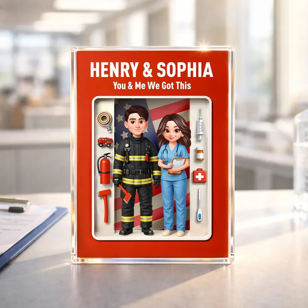Personalized Rectangle Acrylic Block Plaque for a Firefighter & Nurse Couple - Unique Desk Decor Gift - Image 6