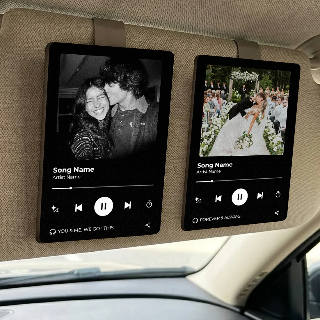 Personalized Wooden Car Visor Clip with Music Player Photo Design, Couple Travel Keepsake, Unique Gift for Him or Her - Image 4