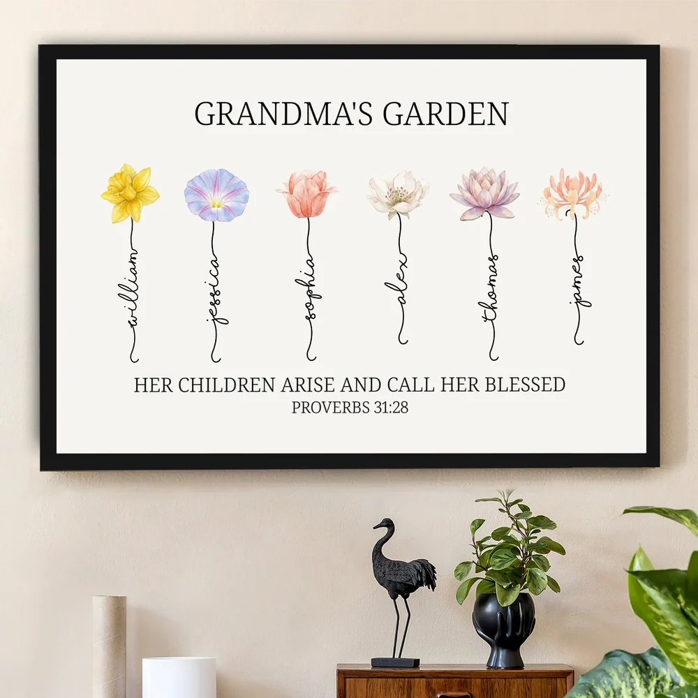 Grandma's Garden Poster Personalized Floral Name Print Family Keepsake Wall Decor A Meaningful Gift for Grandma