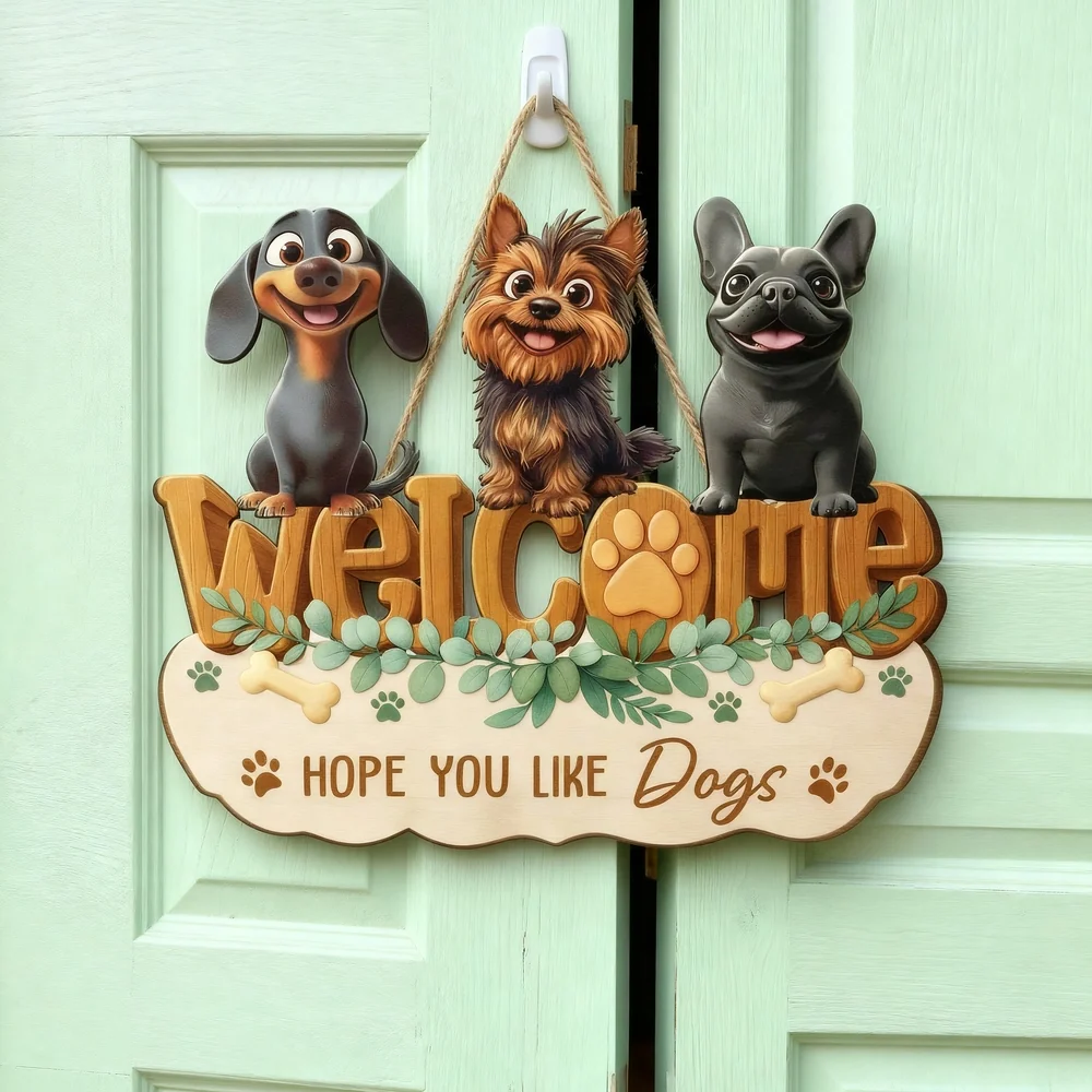 Hope You Like Dogs Wooden Sign, Personalized Dog Lover Decor With Paw Print And Greenery, Funny Unique Gift