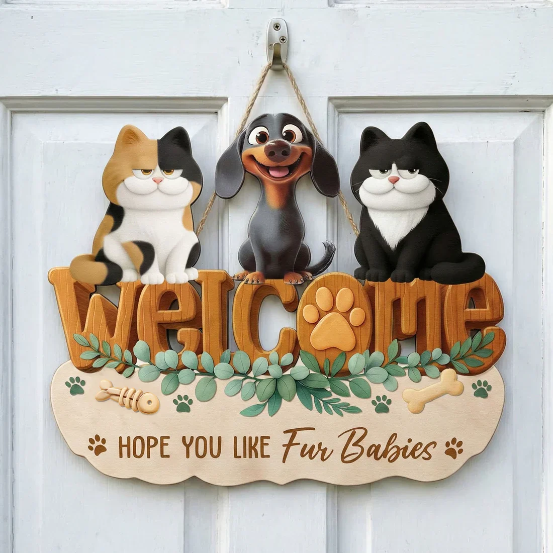 Hope You Like Dogs Wooden Sign, Personalized Dog Lover Decor With Paw Print And Greenery, Funny Unique Gift - Image 4
