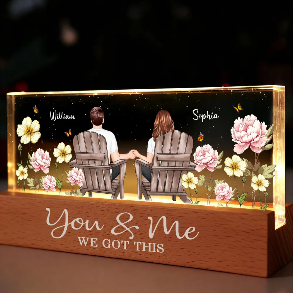 Personalized Block LED Light Plaque with Couple Holding Hands in Adirondack Chairs, Romantic Night Light Gift for Him or Her - Image 3