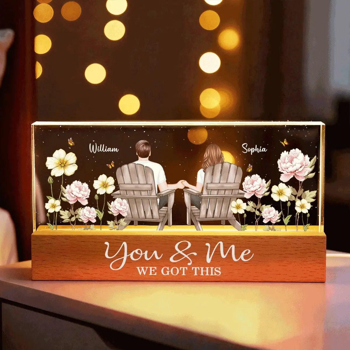 Personalized Block LED Light Plaque with Couple Holding Hands in Adirondack Chairs, Romantic Night Light Gift for Him or Her - Image 5