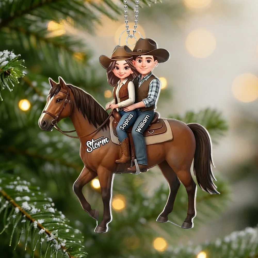 Personalized Acrylic Car Hanger Cute Cartoon Couple Riding a Horse, Unique Car Mirror Decor Gift for Horse Lovers - Image 8