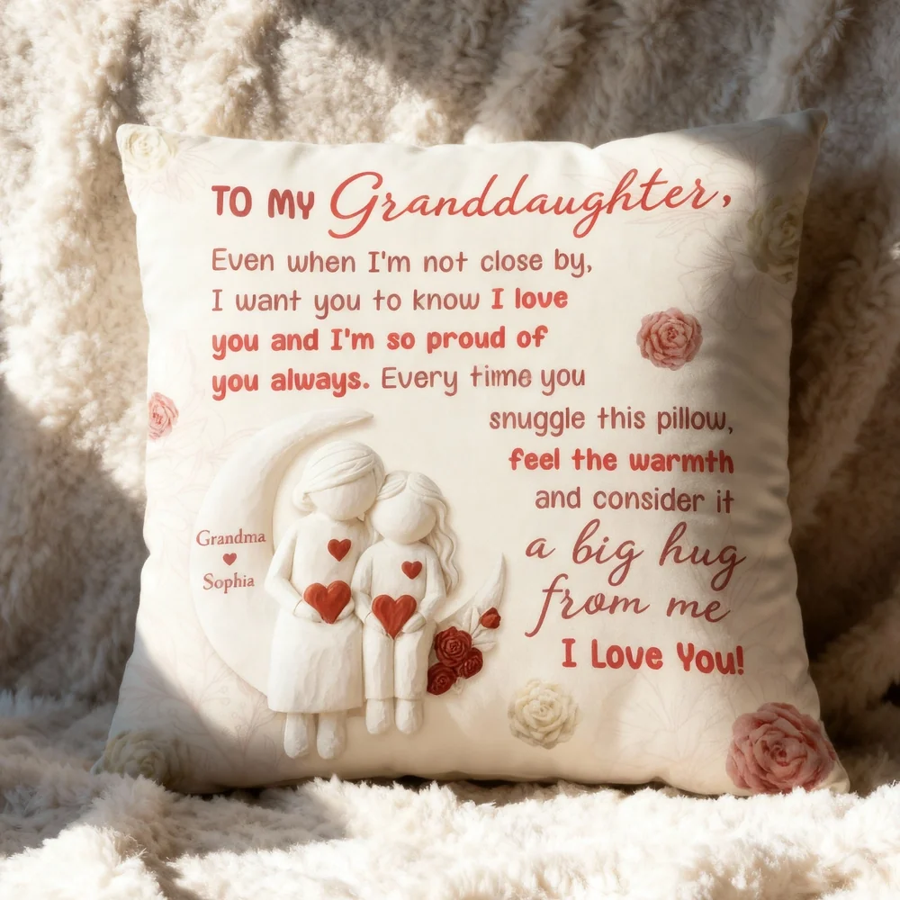 Personalized Square Pillow Grandmother and Granddaughter Hug Quote, I Want You to Know I Love You, Unique Gift - Image 2
