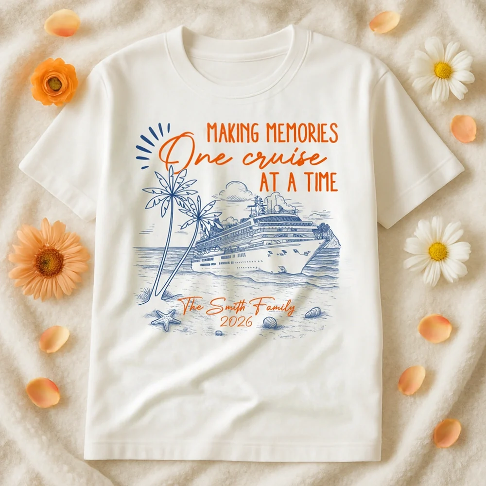 Personalized Cruise Memory Classic Tee with Ocean Liner Sketch for Travel Lovers - Unique Family Vacation Gift - Image 2