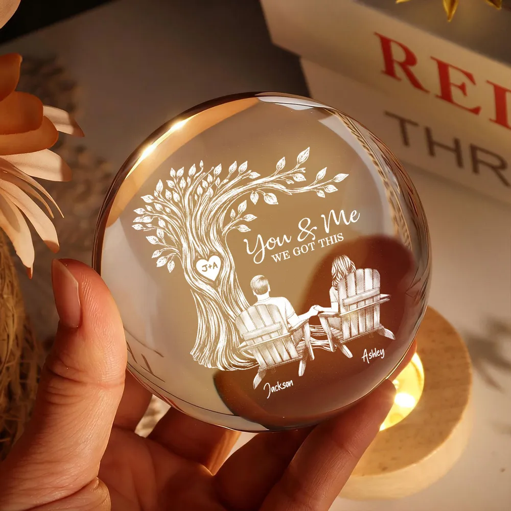 Personalized Globe Lamp with You & Me Couple Under Tree Design - Cozy Romantic Night Glow, Unique Gift for Couples - Image 3