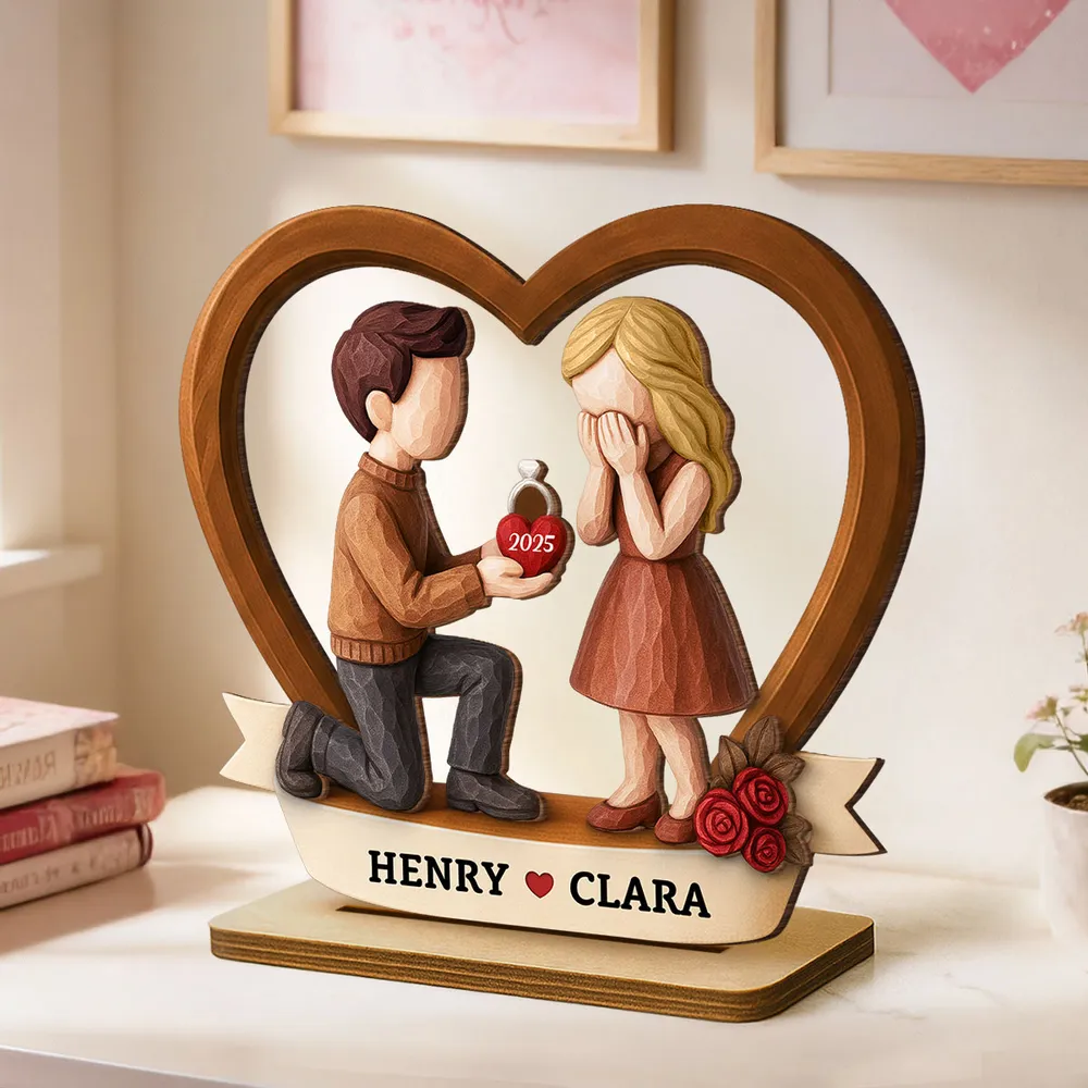 Romantic Personalized 2-Layer Wooden Plaque Kneeling Proposal Moment Sweet Gift for Boyfriend or Girlfriend Heartfelt Decor - Image 4