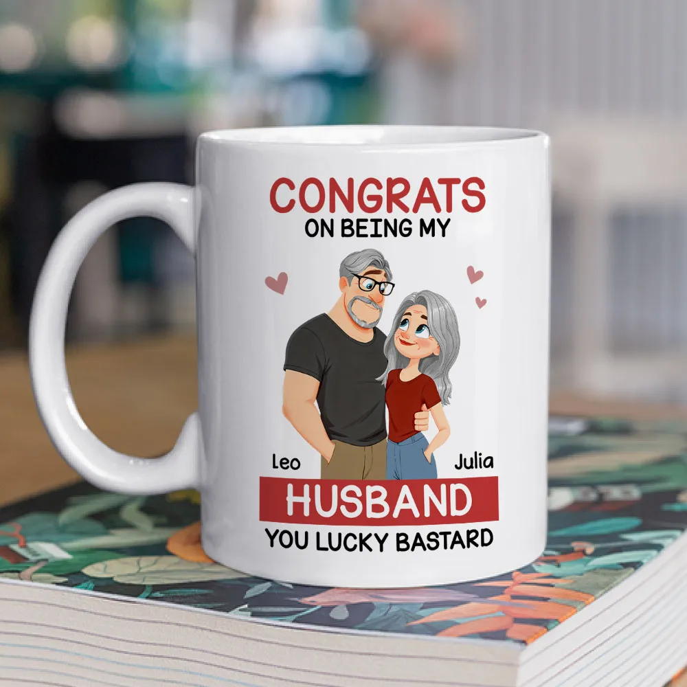 Funny Romantic Personalized Ceramic Mug Congrats On Being My Husband Cute Couple Coffee Gift for Him - Image 3