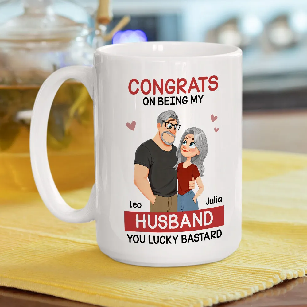 Funny Romantic Personalized Ceramic Mug Congrats On Being My Husband Cute Couple Coffee Gift for Him - Image 5