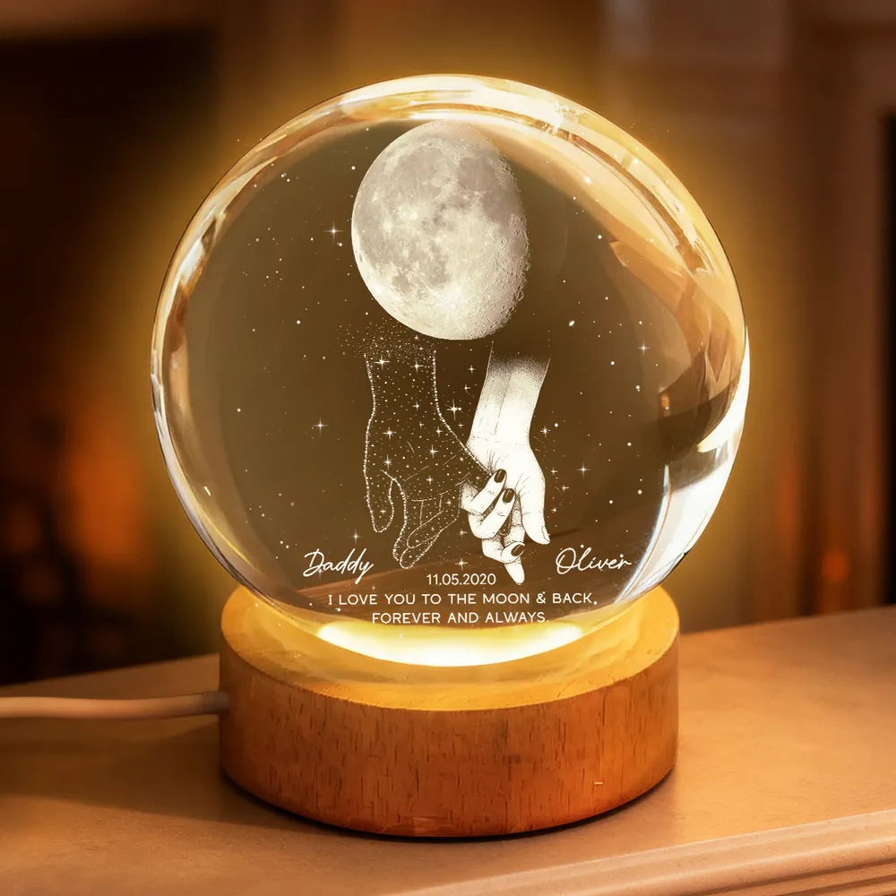 Personalized Globe Lamp with holding hands under the moon, unique memorial gift to keep them close - Image 3