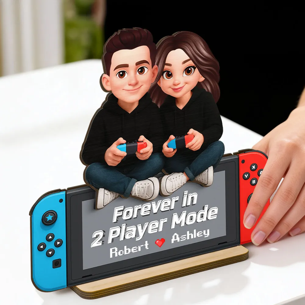 2-Layer Wooden Plaque Personalized Gaming Couple Sitting with Controllers - Forever in 2 Player Mode Romantic Gift for Gamers - Image 8