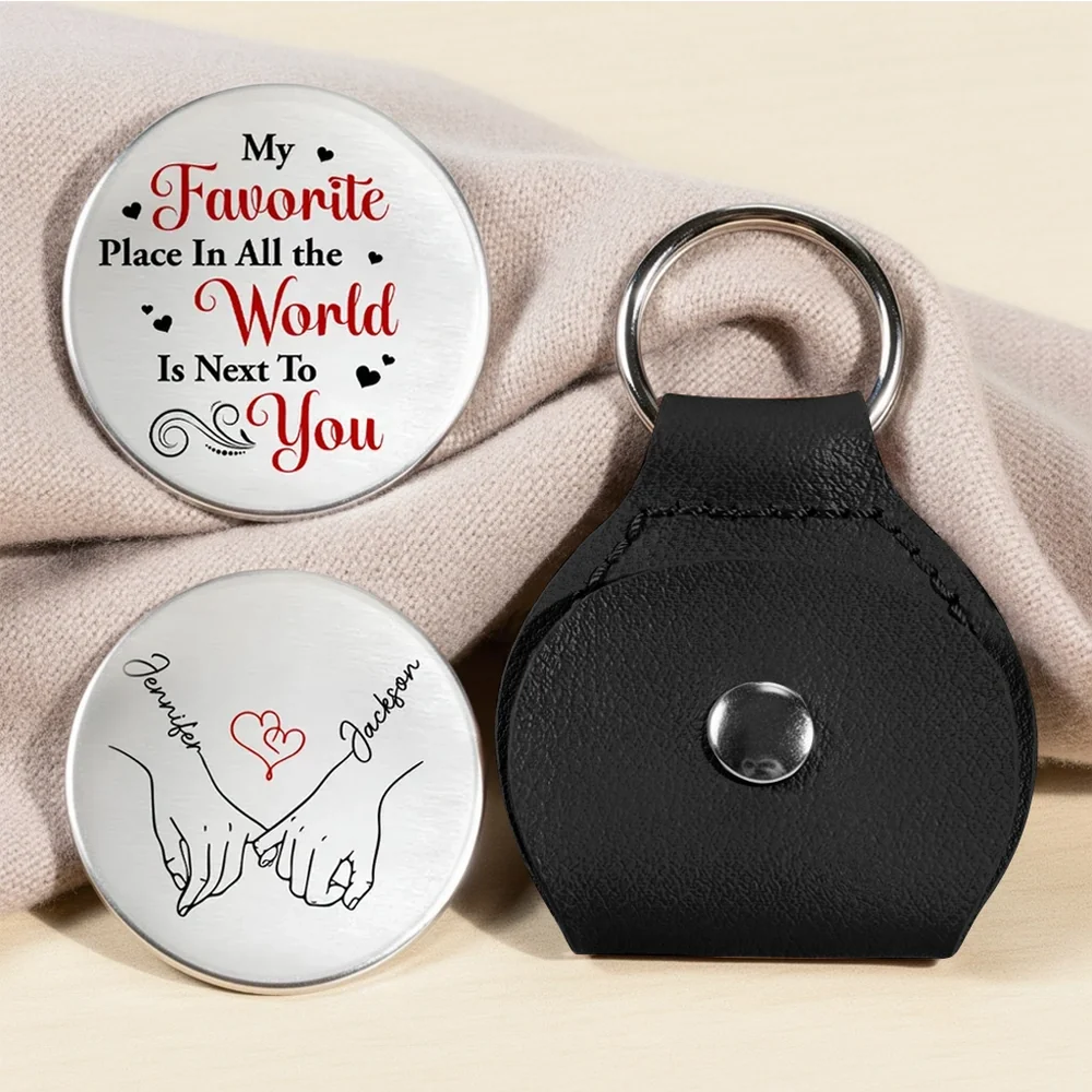 Personalized Pocket Hug Token with Holding Hands Sketch, My Favorite Place Quote, Unique Romantic Gift for Everyday Carry