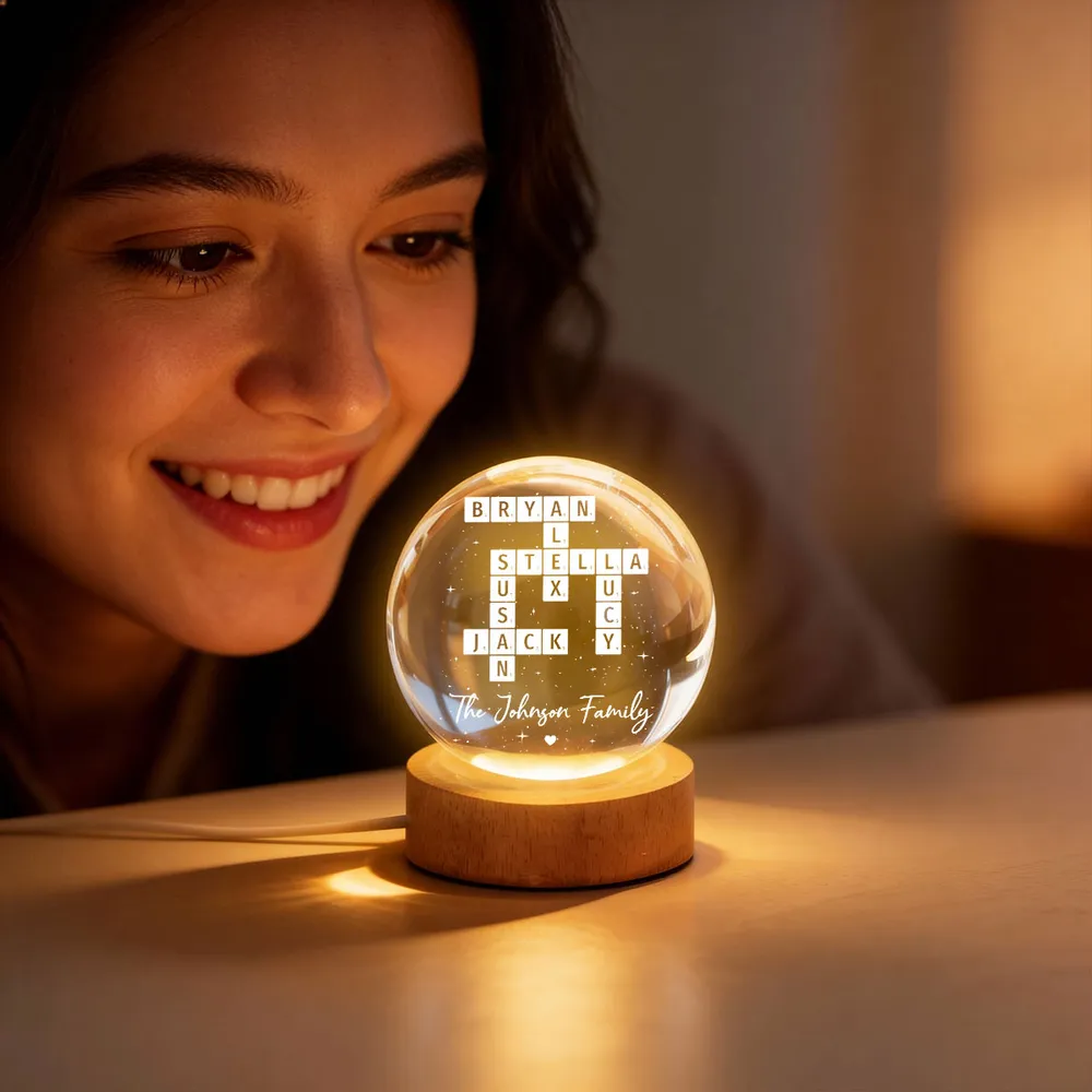 Custom Crossword Family Name Globe Lamp, Cozy Warm Light for Bedroom or Living Room, Thoughtful Unique Gift - Image 7