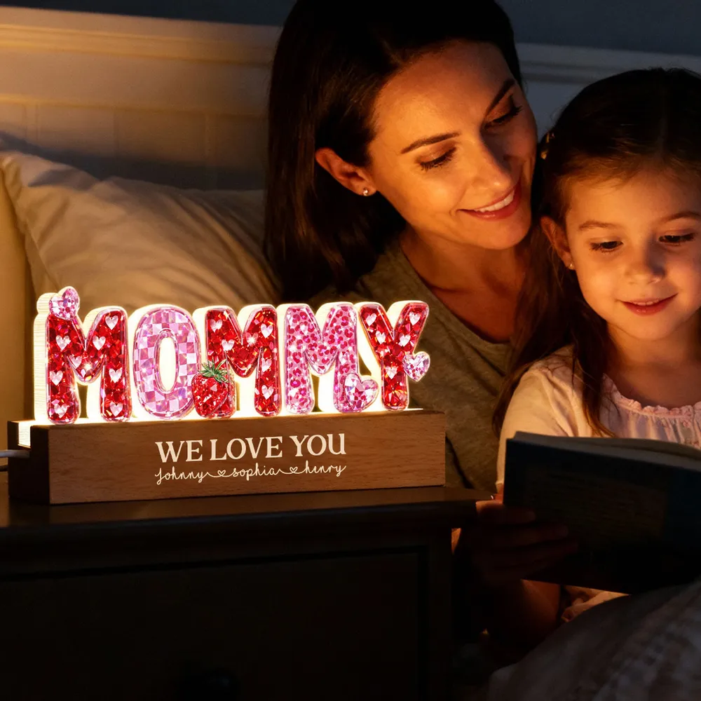 Personalized Shaped Acrylic Block LED Plaque with MOMMY Hearts, Sweet Room Decor, Unique Gift for Mom - Image 3