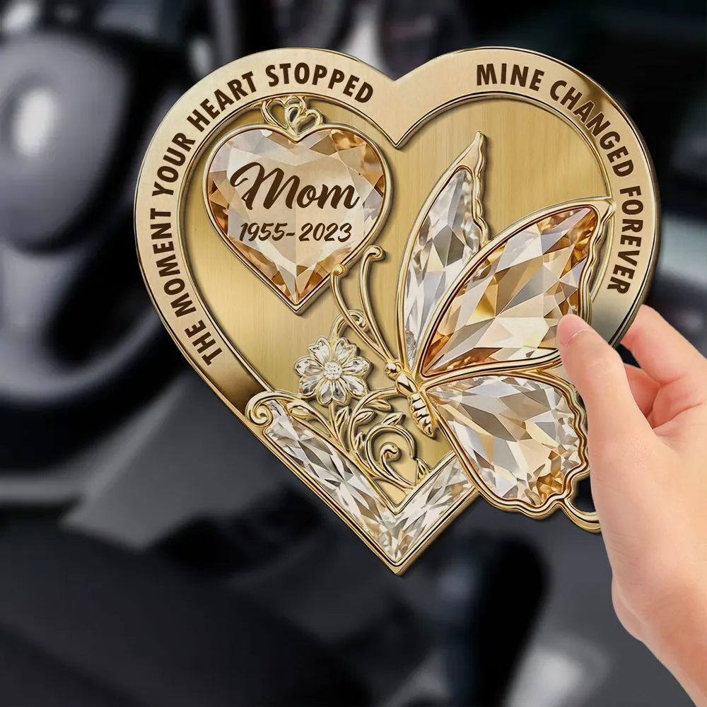 Personalized 2-Layer Wooden Car Visor Clip Heart Butterfly Memorial Gift for Mom - A Daily Reminder of Love - Image 2