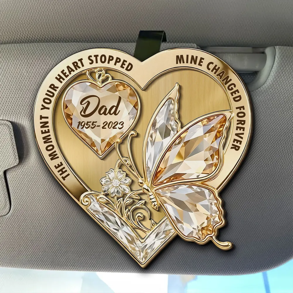 Personalized 2-Layer Wooden Car Visor Clip Heart Butterfly Memorial Gift for Mom - A Daily Reminder of Love - Image 3