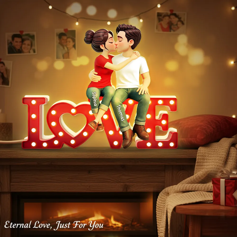 Personalized Acrylic Light Box with Kissing Couple on LOVE Sign, Warm Glow Bedroom Decor, Unique Gift for Him or Her - Image 4