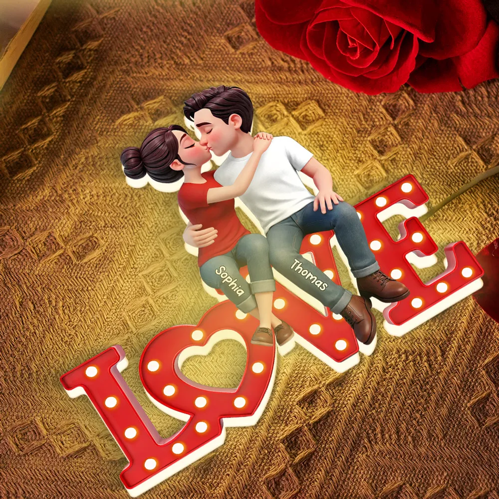 Personalized Acrylic Light Box with Kissing Couple on LOVE Sign, Warm Glow Bedroom Decor, Unique Gift for Him or Her - Image 6