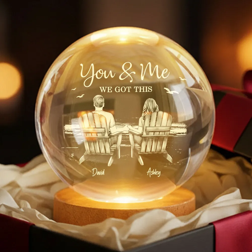Personalized Globe Lamp with You & Me Beach Couple Scene, Unique Romantic Gift for Couples - Image 7