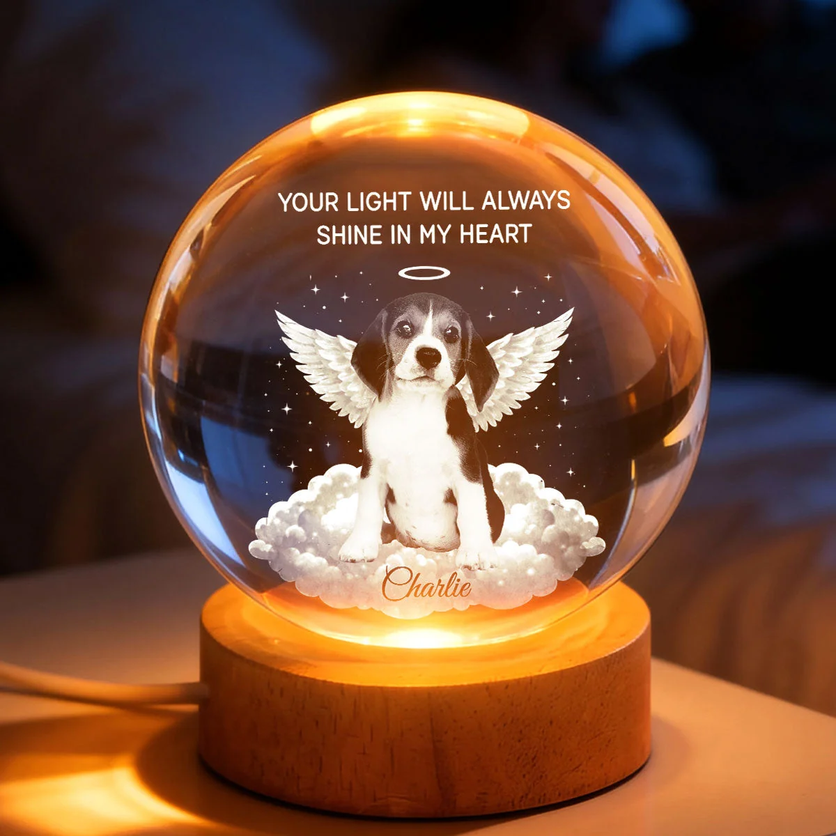 Personalized Crystal Ball LED Night Light Pet Memorial Gift, Angel Wings Quote, Warm Glow Bedside Keepsake - Image 6