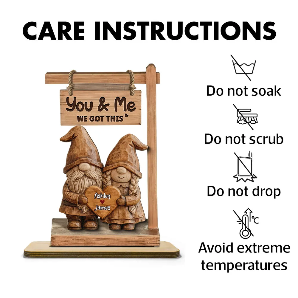 2-Layer Wooden Plaque Personalized Couple Keepsake, Cute Gnome Pair With You & Me We Got This, Sweet Gift - Image 7