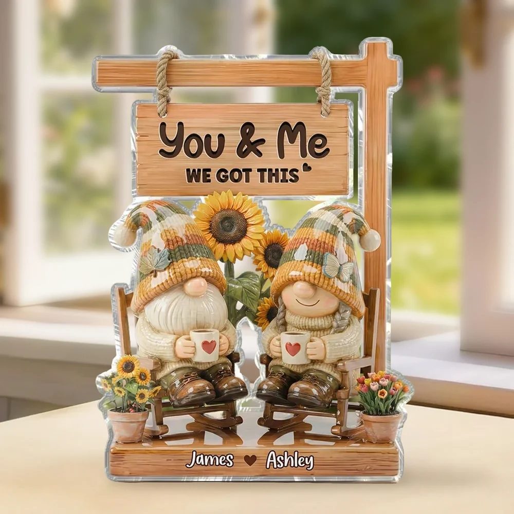 Shaped Acrylic Block Plaque With You & Me Quote Cozy Gnome Couple Shelf Decor A Sweet Personalized Gift for Someone Special