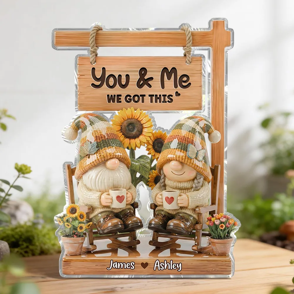 Shaped Acrylic Block Plaque With You & Me Quote Cozy Gnome Couple Shelf Decor A Sweet Personalized Gift for Someone Special - Image 2