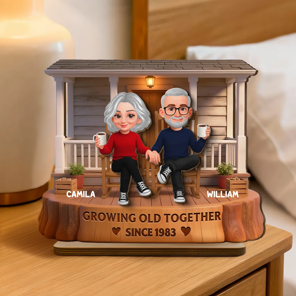Personalized 2-Layer Wooden Plaque, Couple Holding Hands on a Cozy Front Porch, Growing Old Together, Unique Gift for Him & Her - Image 3