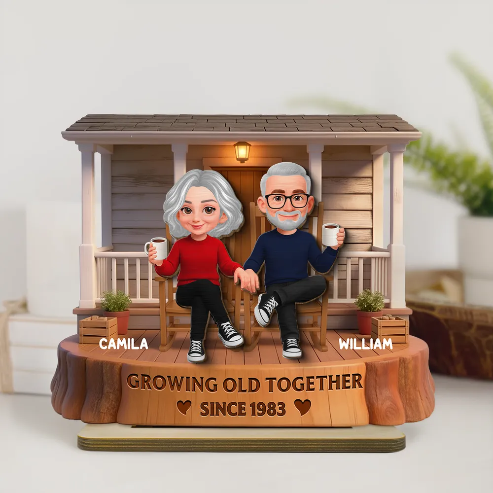 Personalized 2-Layer Wooden Plaque, Couple Holding Hands on a Cozy Front Porch, Growing Old Together, Unique Gift for Him & Her - Image 8