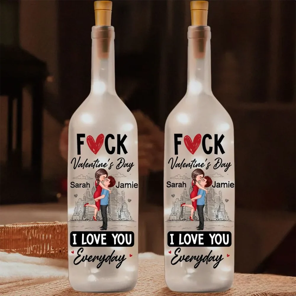 Personalized Bottle Lamp With Couple Hugging City Sketch, I Love You Everyday, Unique Valentine's Day Gift With Warm Glow - Image 2