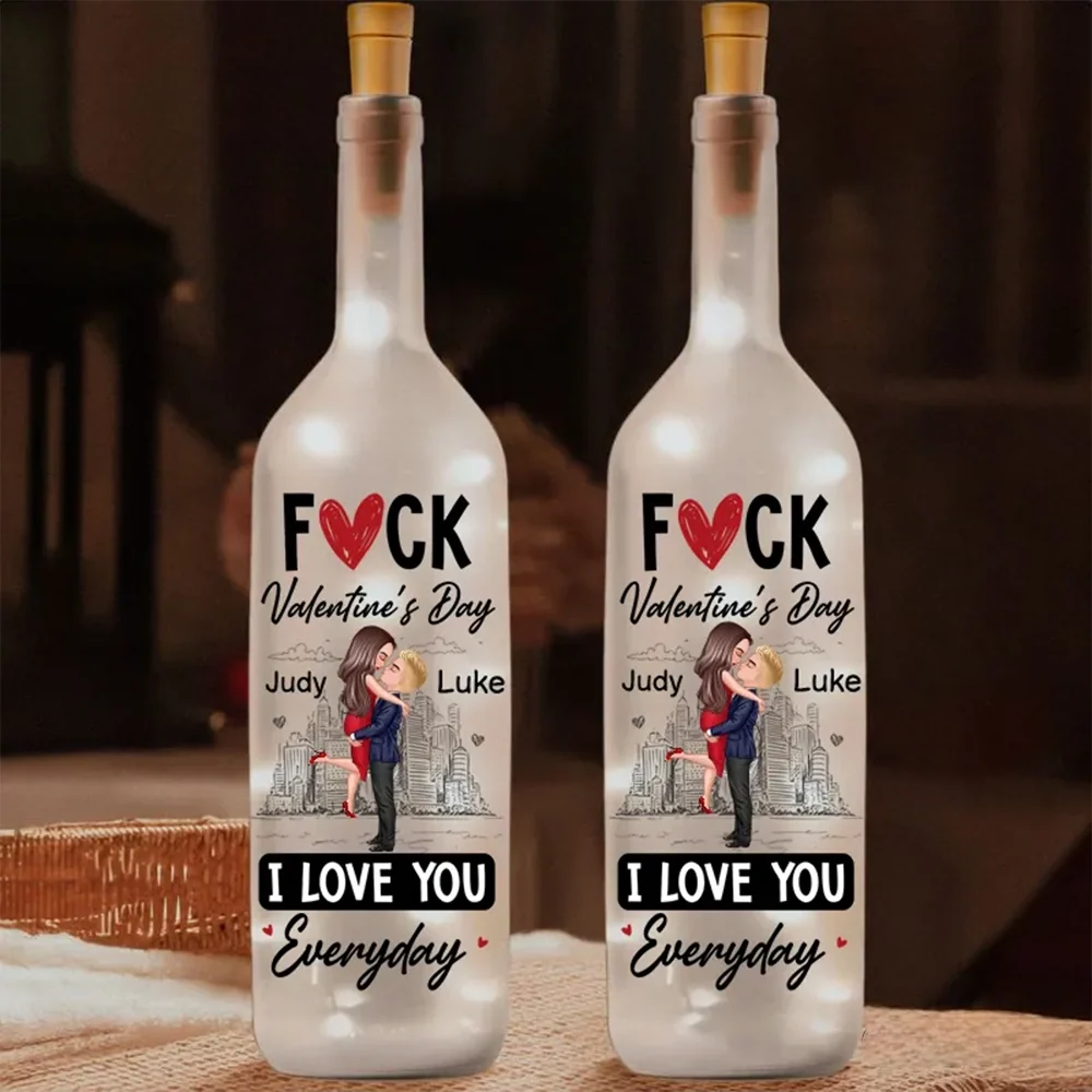 Personalized Bottle Lamp With Couple Hugging City Sketch, I Love You Everyday, Unique Valentine's Day Gift With Warm Glow - Image 3