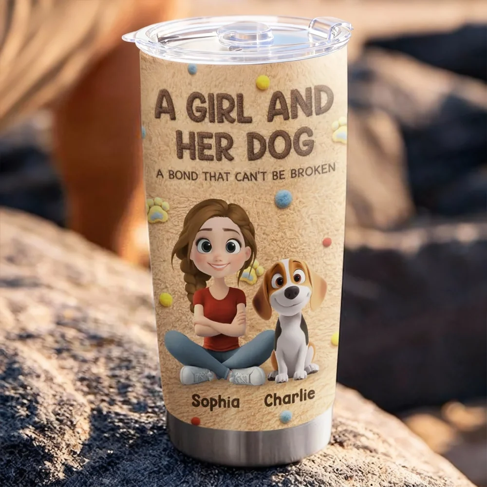 Insulated Travel Tumbler Personalized for a Girl and Her Dog, Cute Paw Print Design, Sweet Everyday Gift for Pet Owners - Image 2