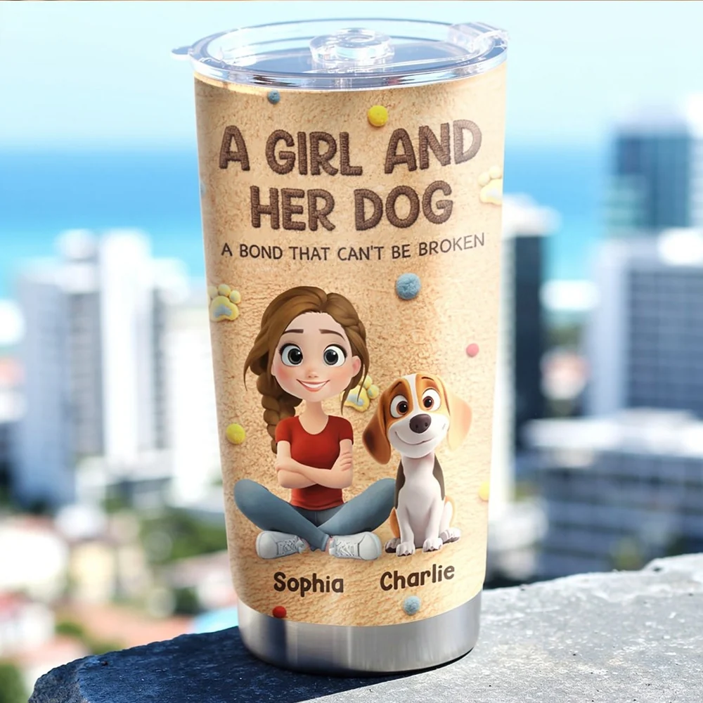 Insulated Travel Tumbler Personalized for a Girl and Her Dog, Cute Paw Print Design, Sweet Everyday Gift for Pet Owners - Image 5